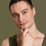 Male face lift before and after LED light therapy results showing improved firmness and skin tone
