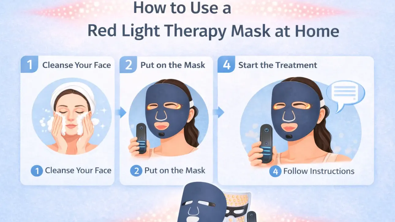 Red light therapy mask usage steps at home