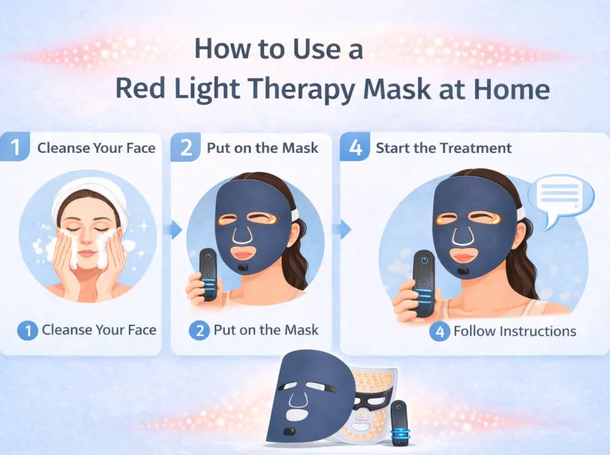 Red light therapy mask usage steps at home