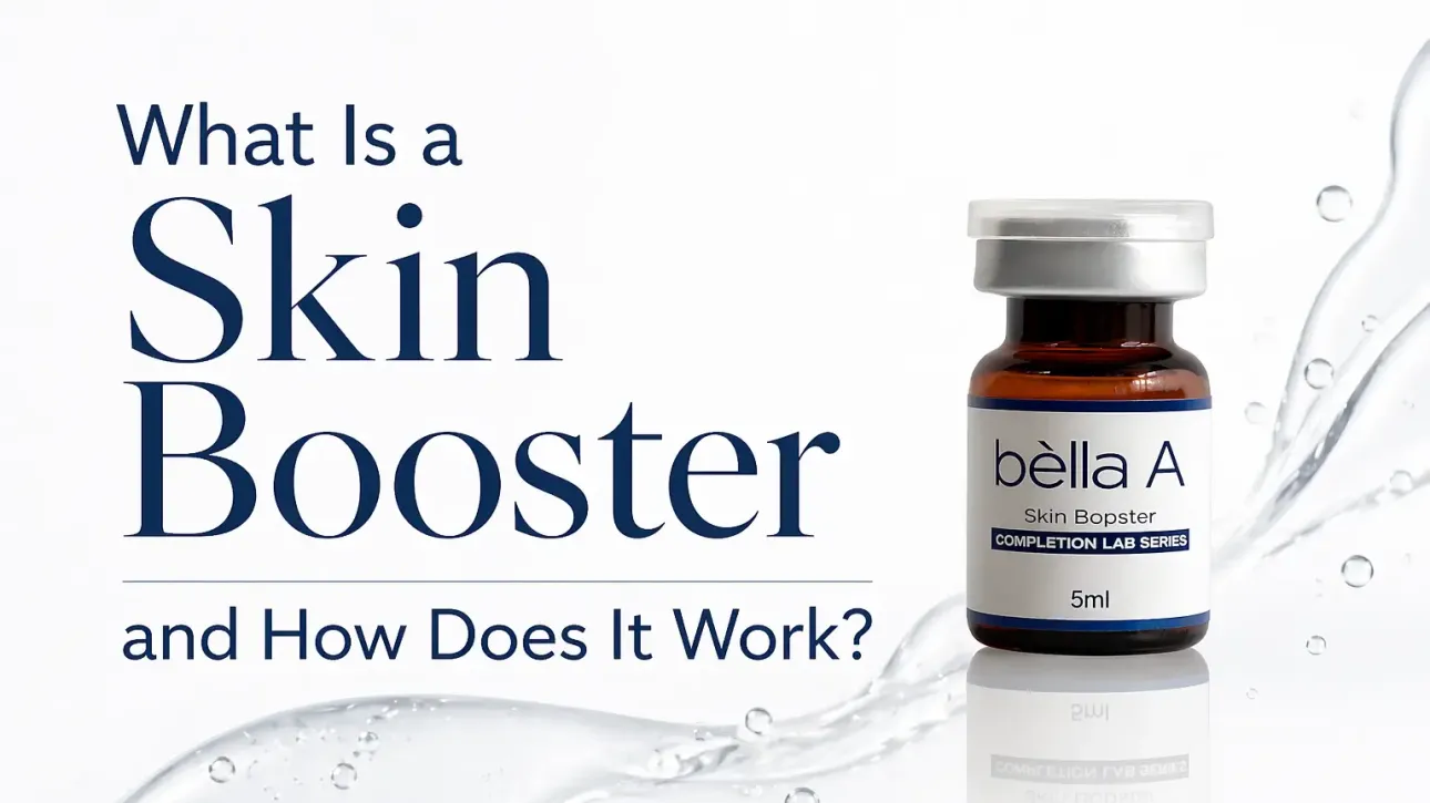 Skin booster vial on a clean background representing hydration and skin rejuvenation.