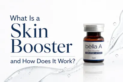 Skin booster vial on a clean background representing hydration and skin rejuvenation.